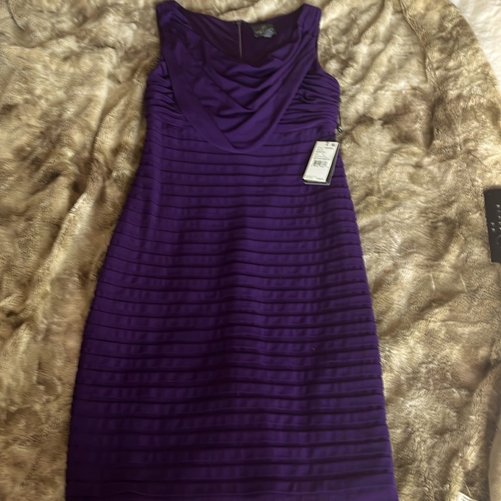NWT Adrianna Papell Eggplant Purple Cowl Neck Dress Banded Skirt Women’s Size 6